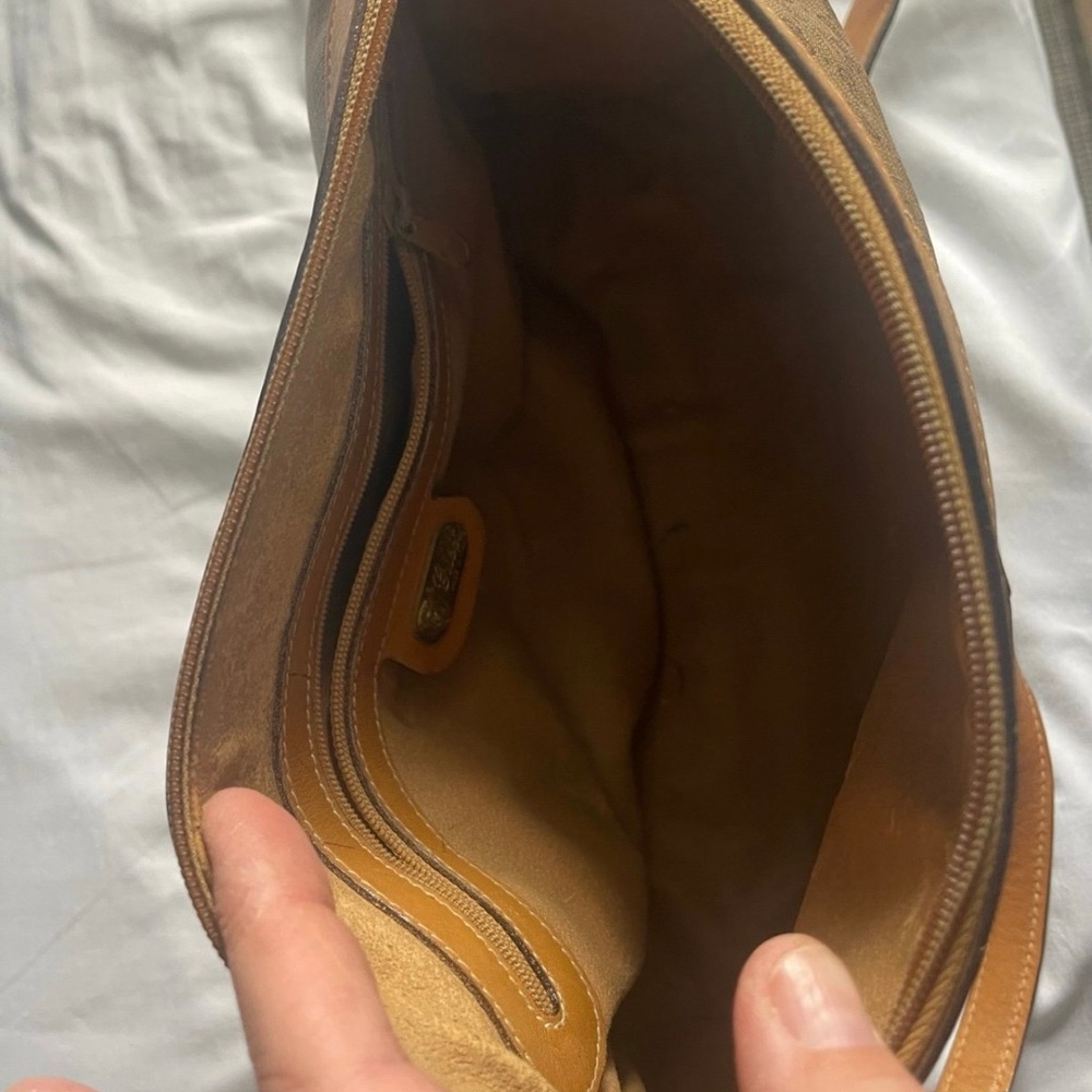 Vintage Gucci GG Monogram Shoulder Bag Brown Canvas Leather Trim Authentic - Picture 9 of 14